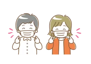 マスクを着けている男女